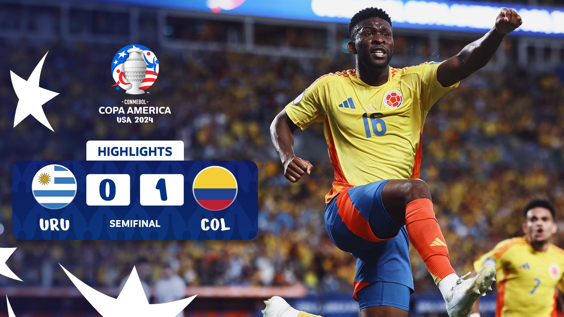 Thumbnail do vídeo: Melhores Momentos: Uruguay 0-1 Colombia | CONMEBOL Copa América USA 2024™