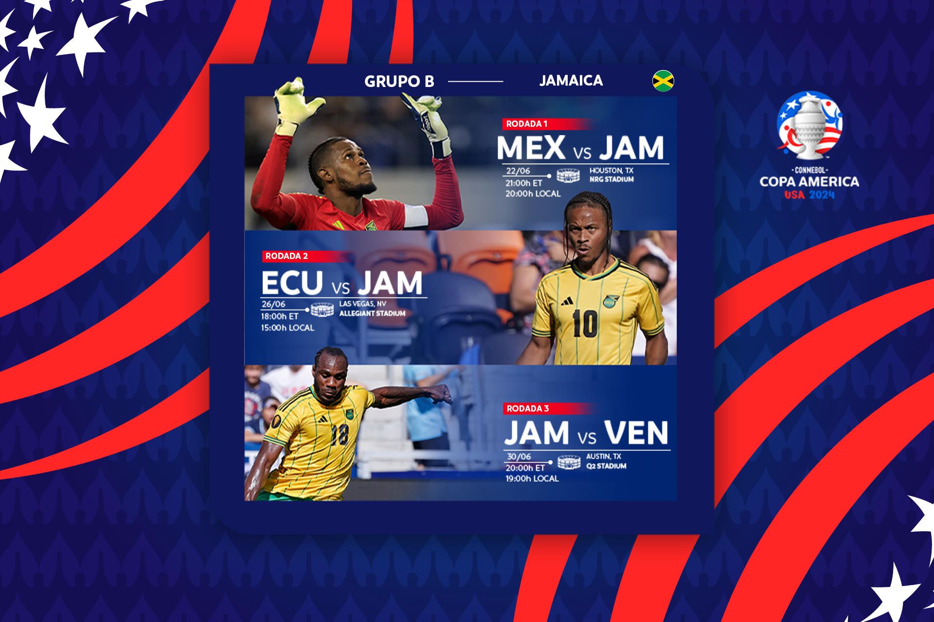 Quando a Jamaica joga pela CONMEBOL Copa América 2024™?