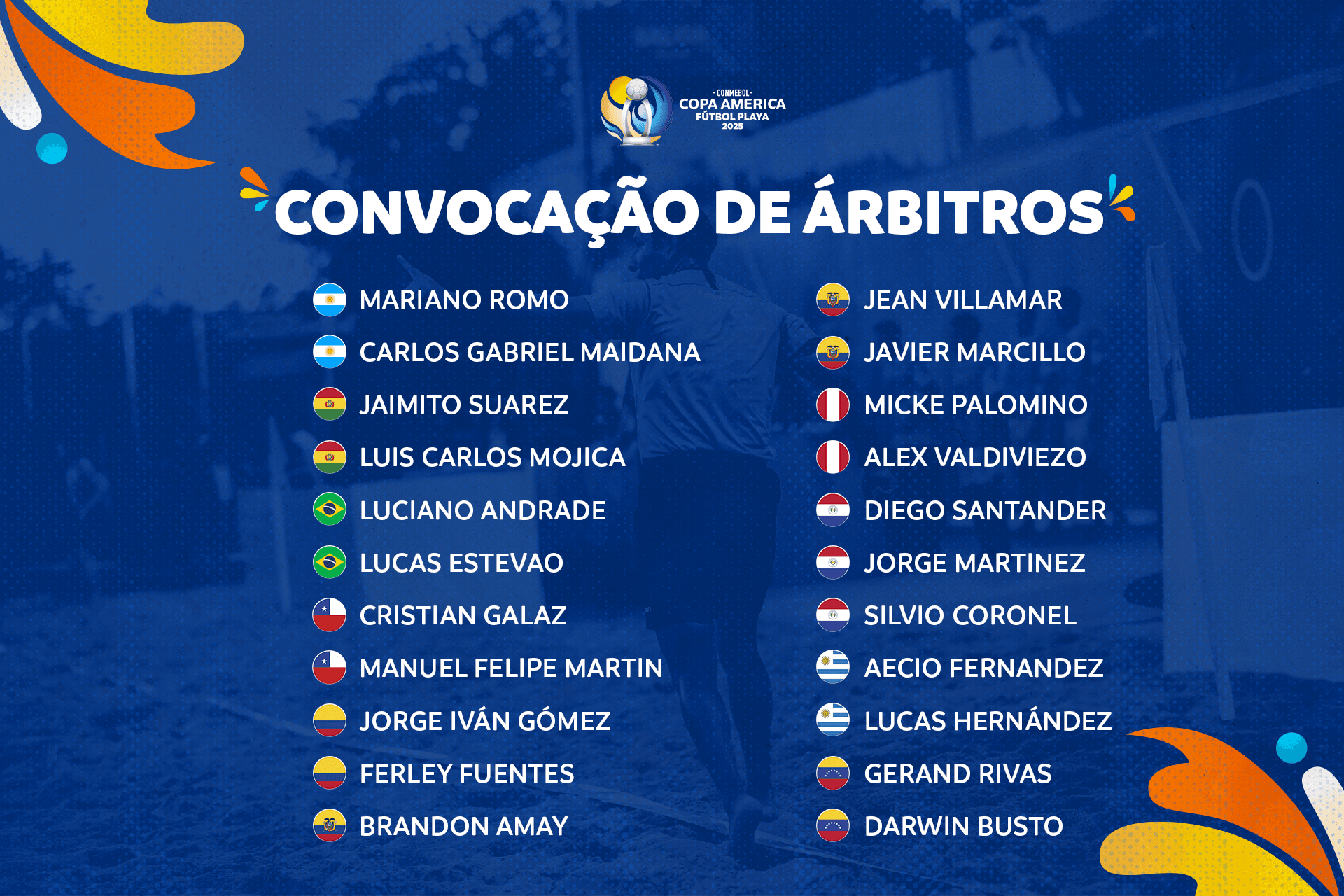 Árbitros para a CONMEBOL Copa América Fútbol Playa 2025™