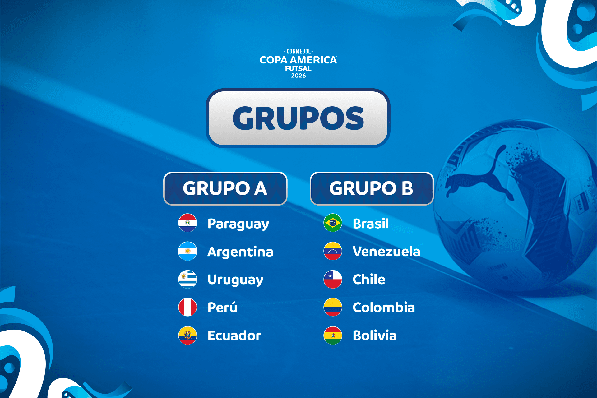 Los Grupos para la CONMEBOL Copa América Futsal 2026™
