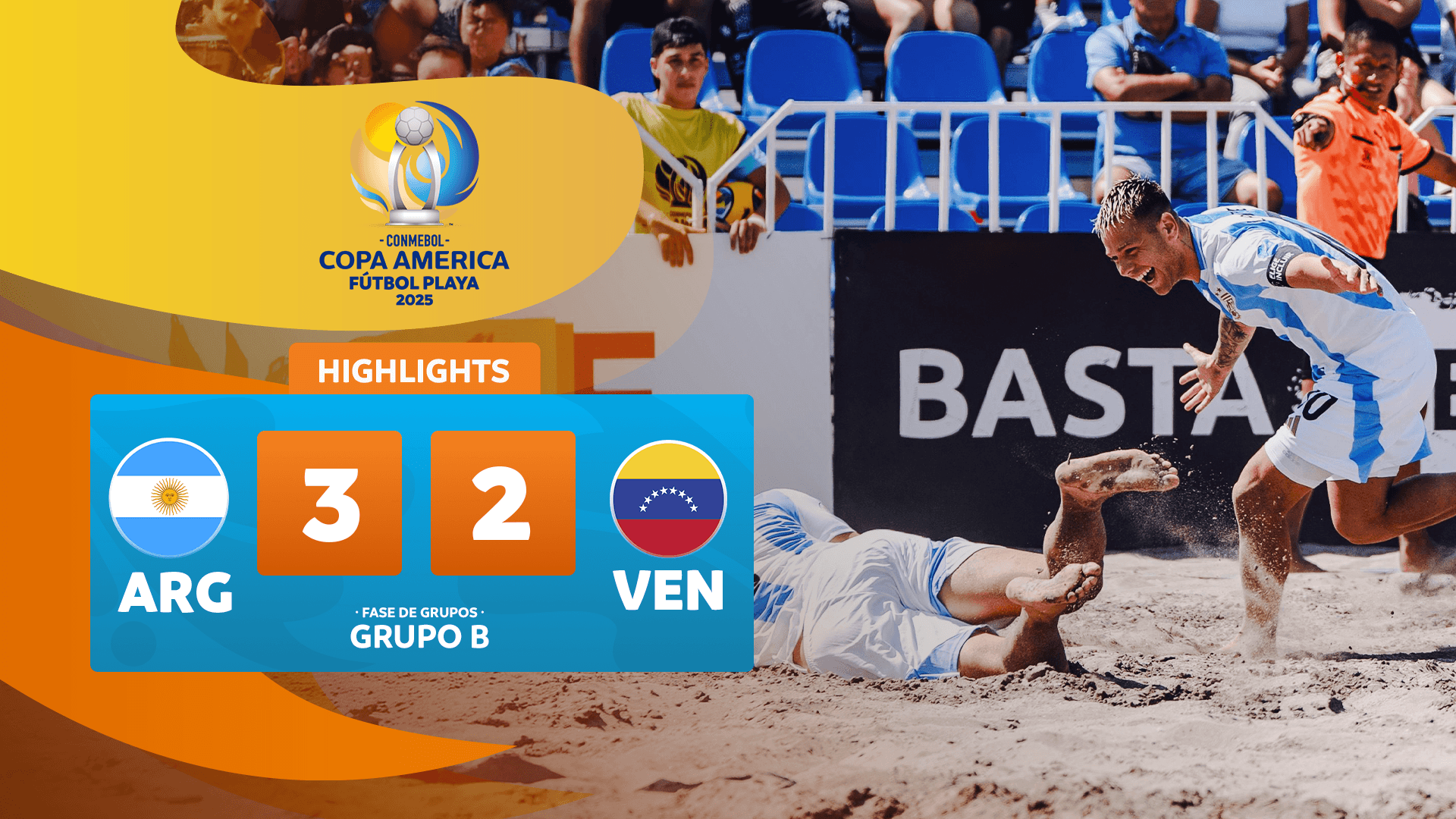 Thumbnail do vídeo: ARGENTINA 3-2 VENEZUELA | Highlights | CONMEBOL Copa América Fútbol Playa 2025™