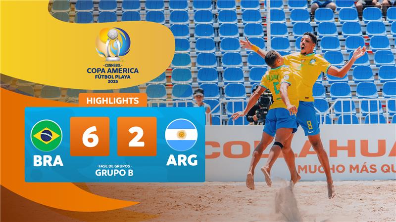 Thumbnail do vídeo: BRAZIL 6-2 ARGENTINA | Highlights | CONMEBOL Copa América Fútbol Playa 2025™