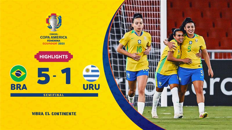 Thumbnail do vídeo: BRASIL 5-1 URUGUAI | Melhores Momentos | CONMEBOL Copa América Femenina 2025™