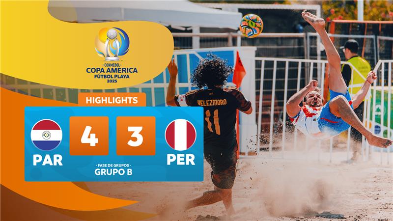Thumbnail do vídeo: PARAGUAY 4-3 PERU | Highlights | CONMEBOL Copa América Fútbol Playa 2025™
