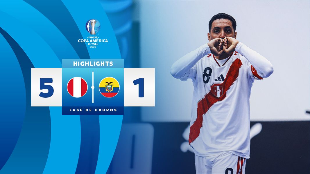 Thumbnail do vídeo: PERÚ 5 - 1 ECUADOR | HIGHLIGHTS | CONMEBOL COPA AMÉRICA FUTSAL 2026™