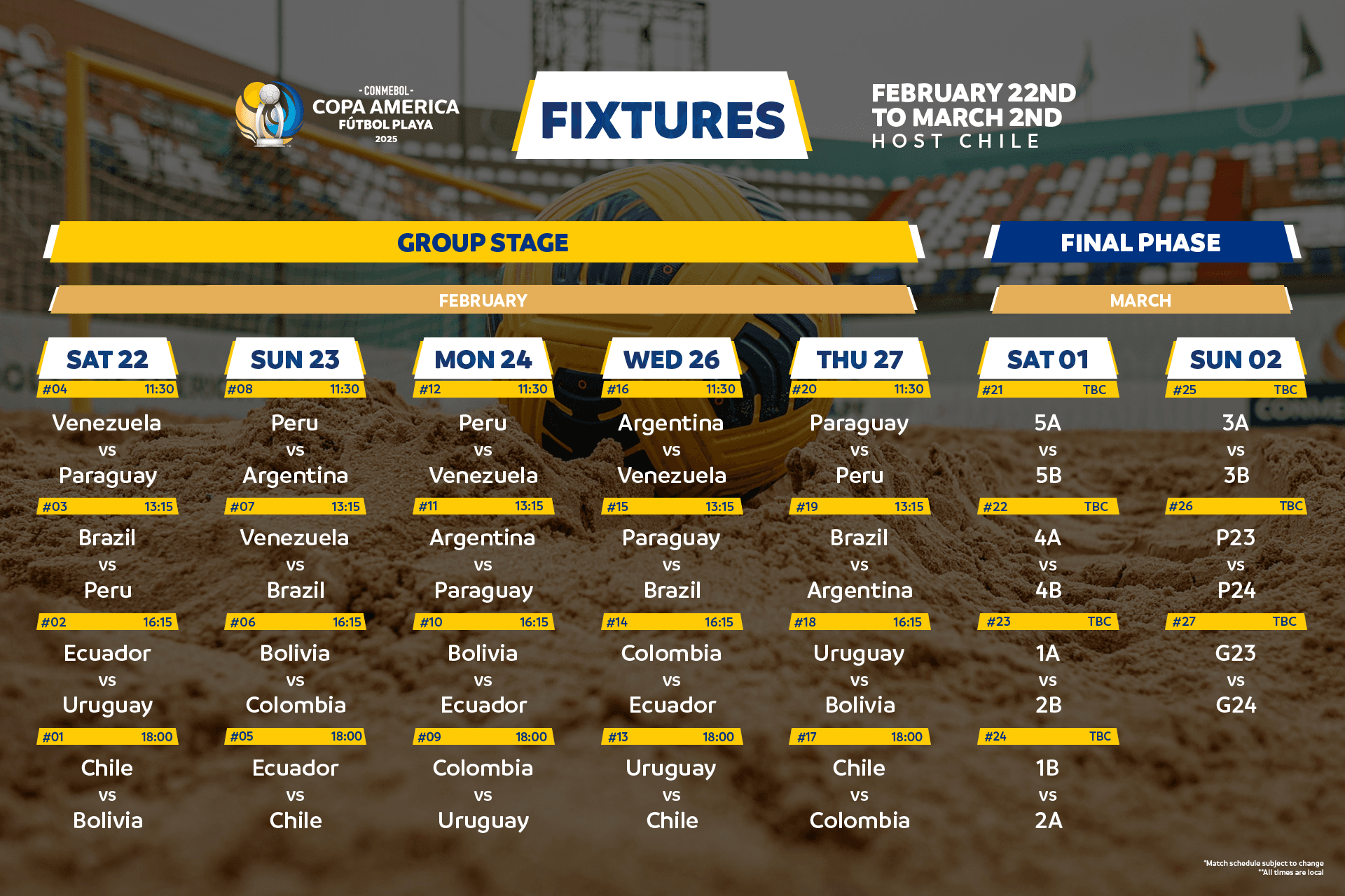 Complete Fixture for the CONMEBOL Copa América Fútbol Playa 2025™